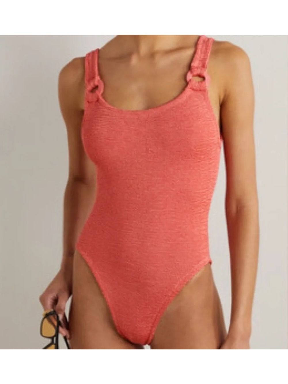 Hunza G x Rosie Huntington Swimsuit Coral Domino Square Neck One Piece Orange
